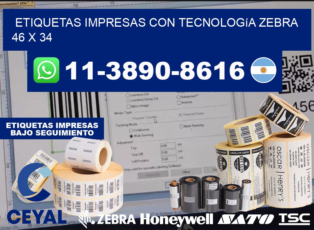 etiquetas impresas con tecnología Zebra 46 x 34
