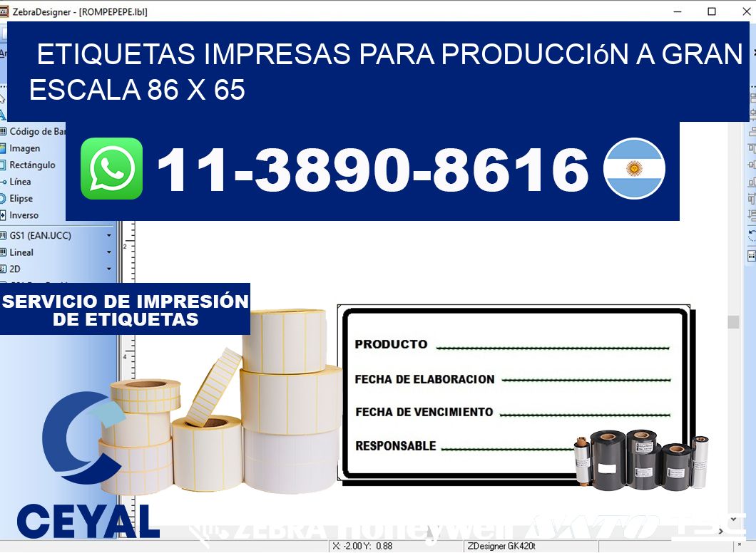 etiquetas impresas para producción a gran escala 86 x 65