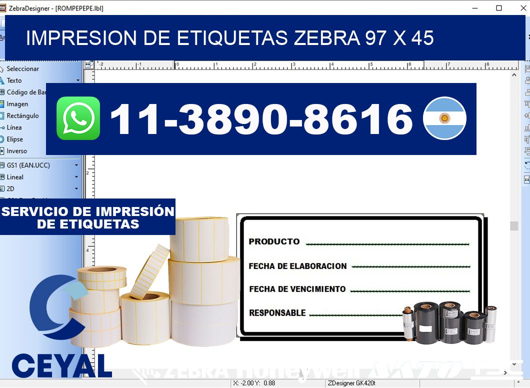 impresion de etiquetas zebra 97 x 45