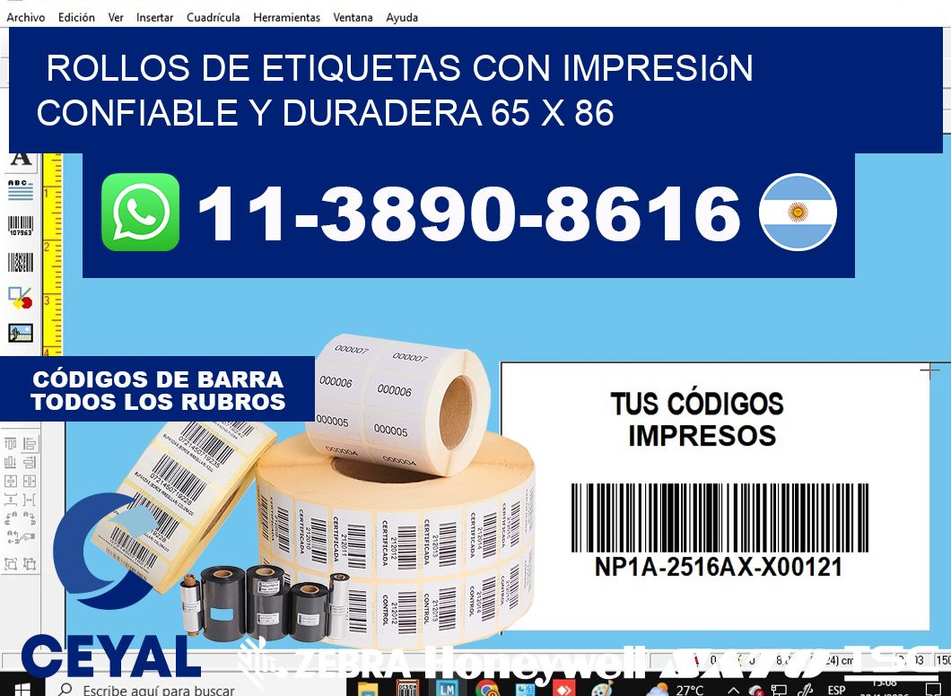 rollos de etiquetas con impresión confiable y duradera 65 x 86