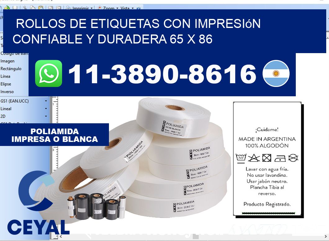 rollos de etiquetas con impresión confiable y duradera 65 x 86