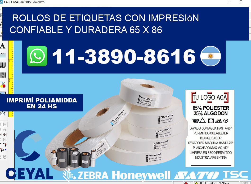 rollos de etiquetas con impresión confiable y duradera 65 x 86