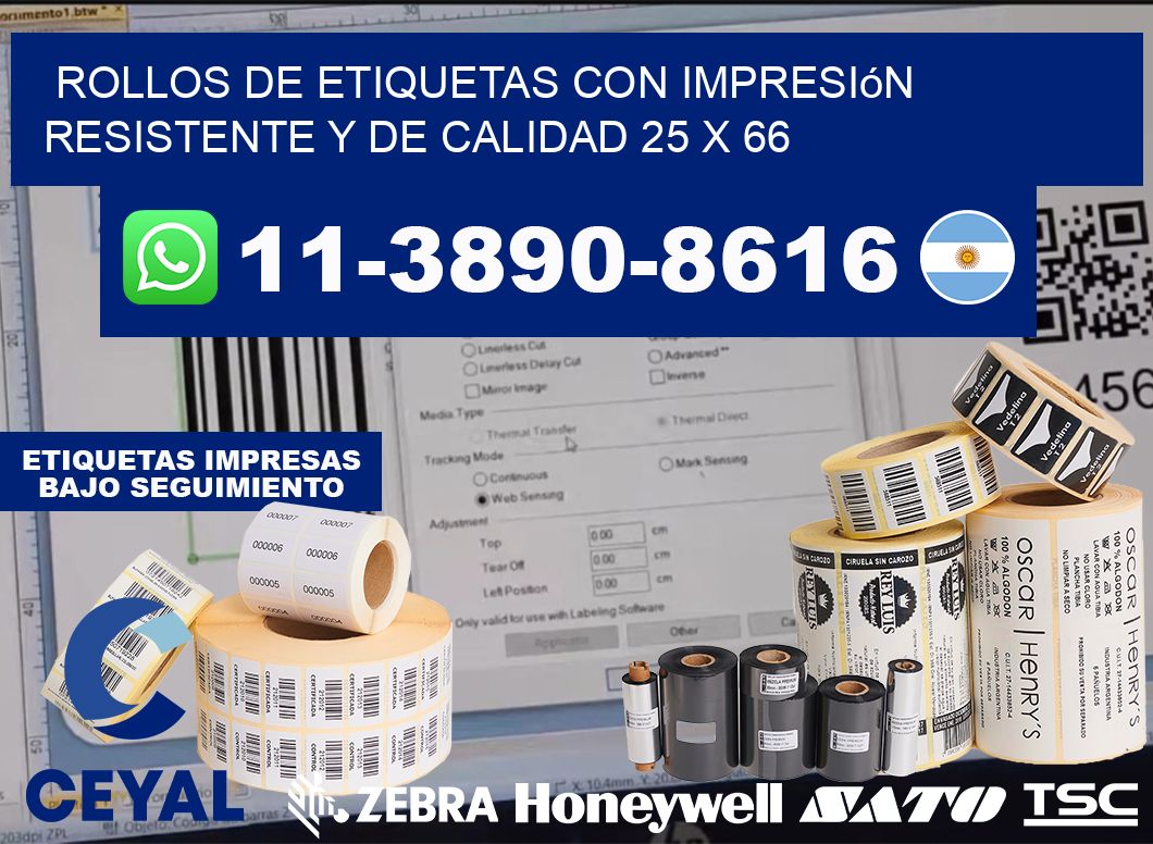 rollos de etiquetas con impresión resistente y de calidad 25 x 66