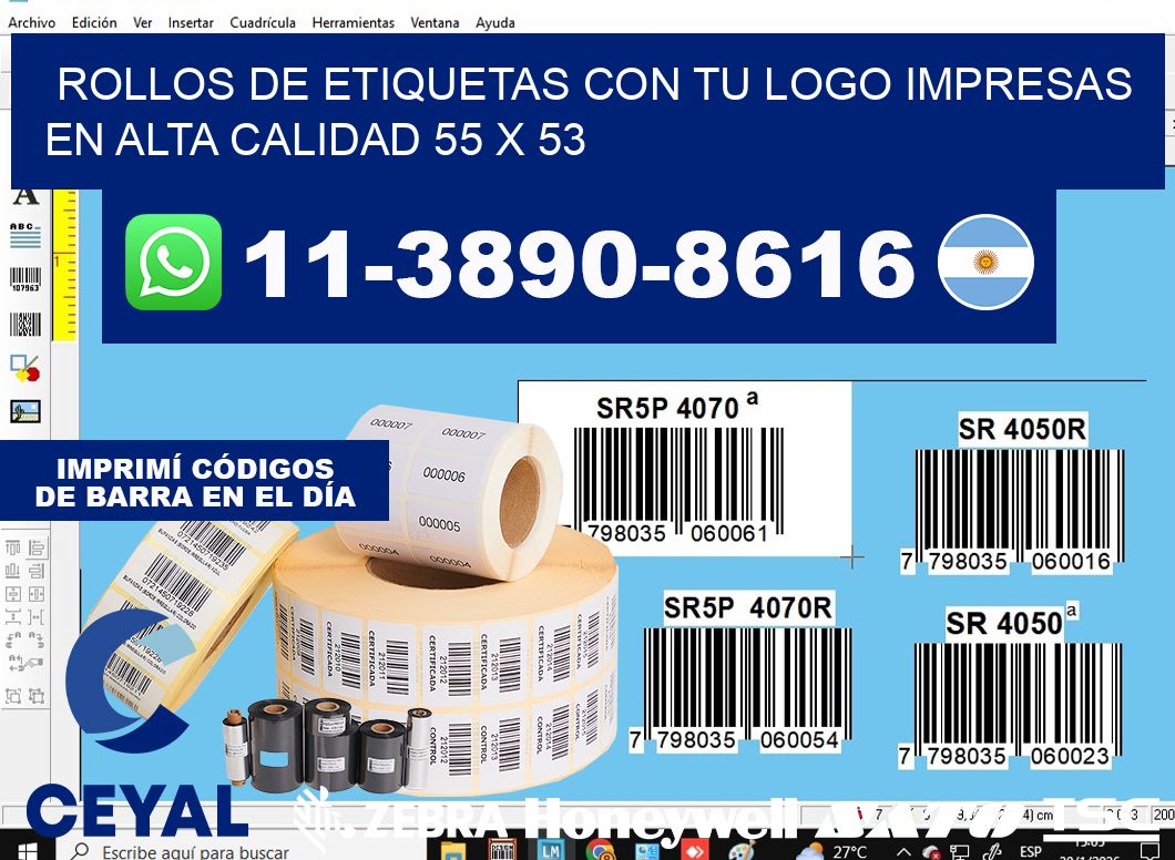 rollos de etiquetas con tu logo impresas en alta calidad 55 x 53