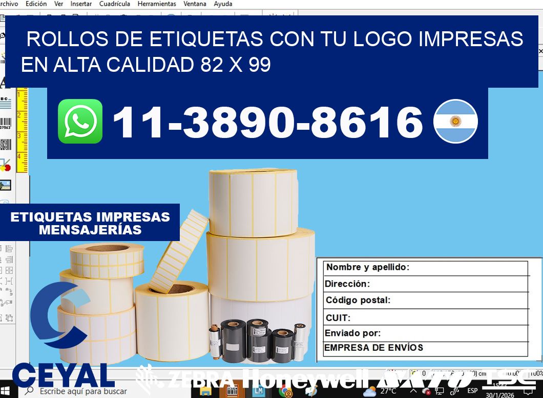 rollos de etiquetas con tu logo impresas en alta calidad 82 x 99