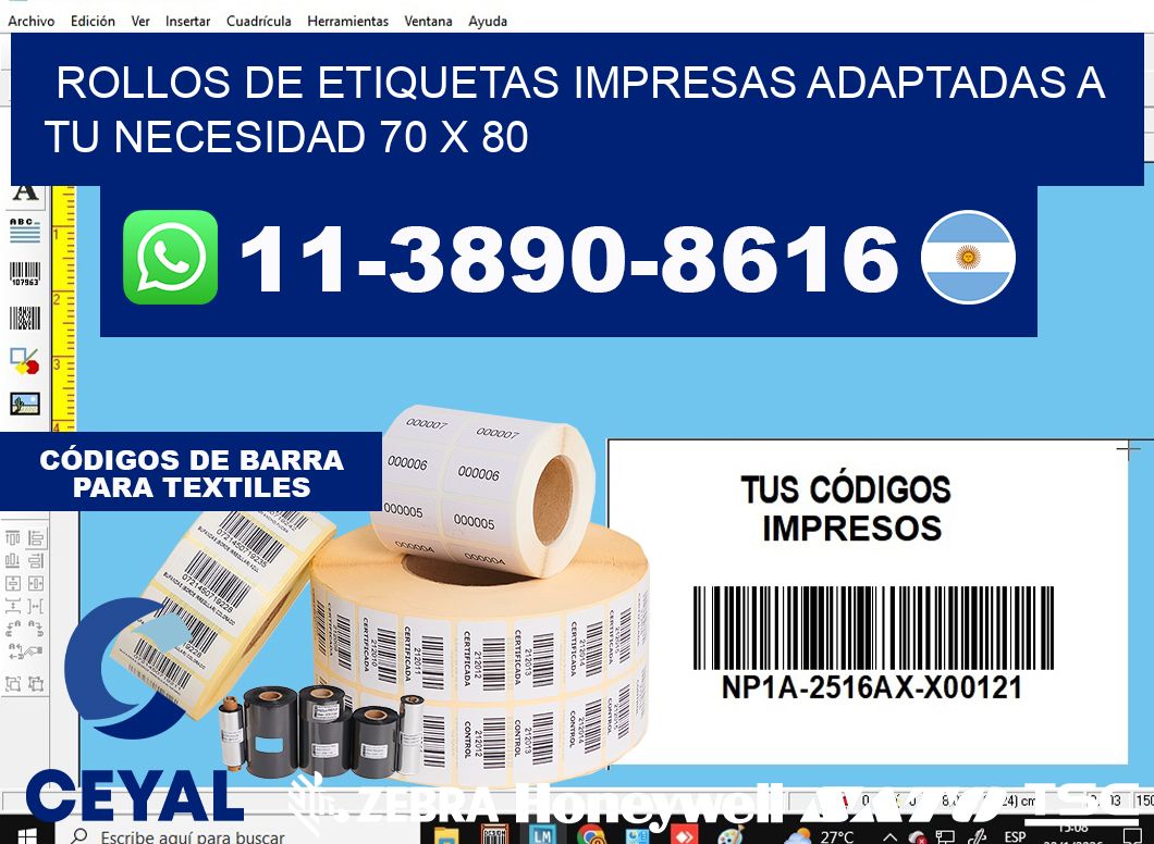 rollos de etiquetas impresas adaptadas a tu necesidad 70 x 80