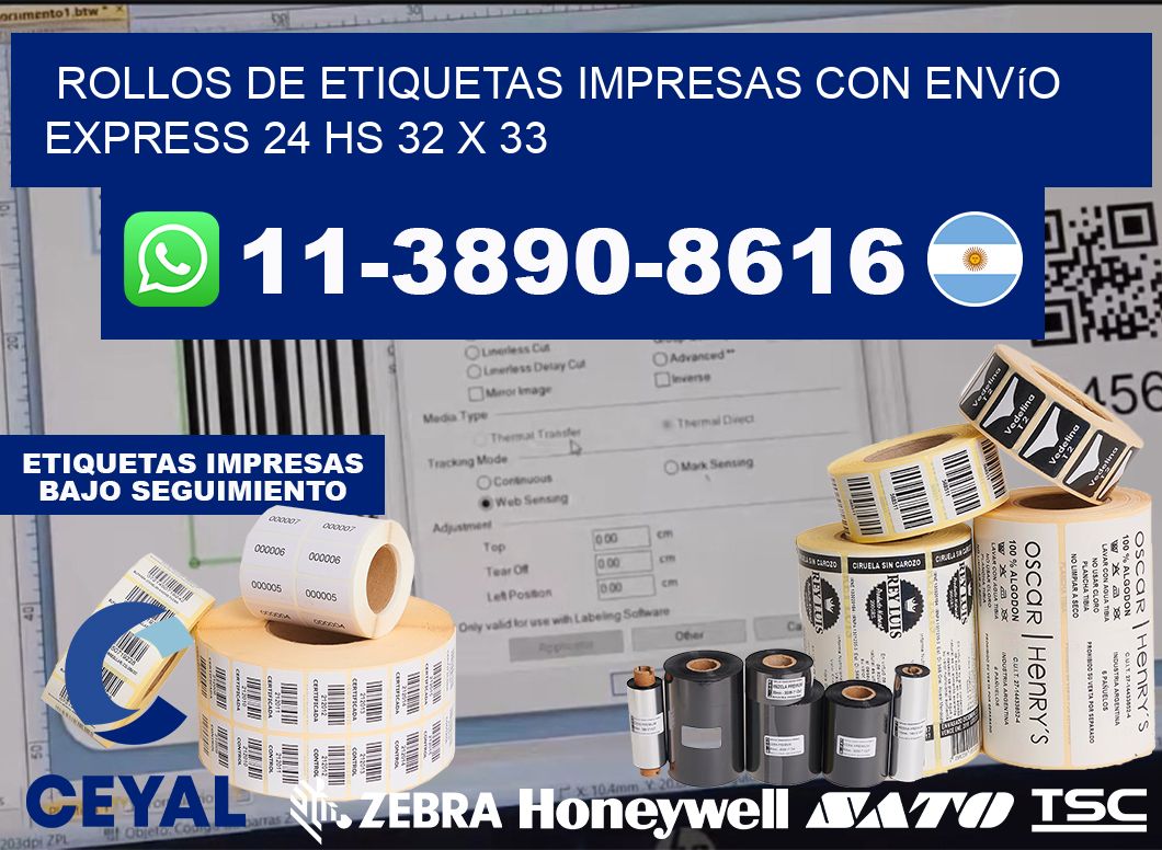 rollos de etiquetas impresas con envío express 24 hs 32 x 33