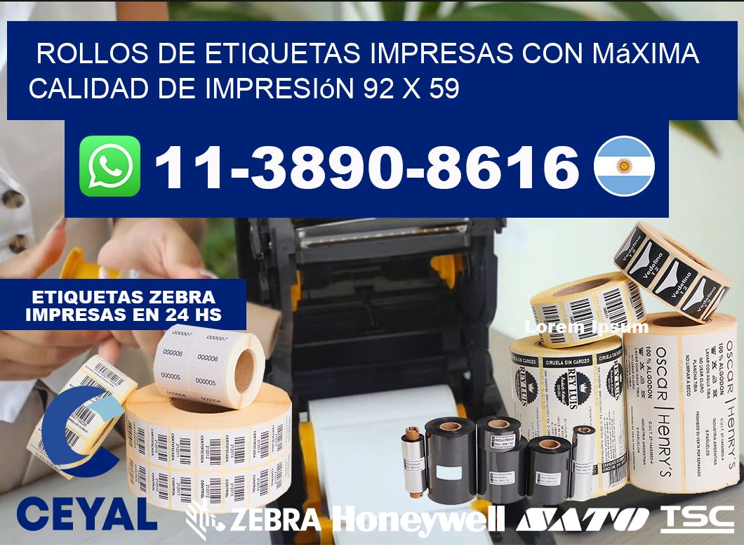 rollos de etiquetas impresas con máxima calidad de impresión 92 x 59