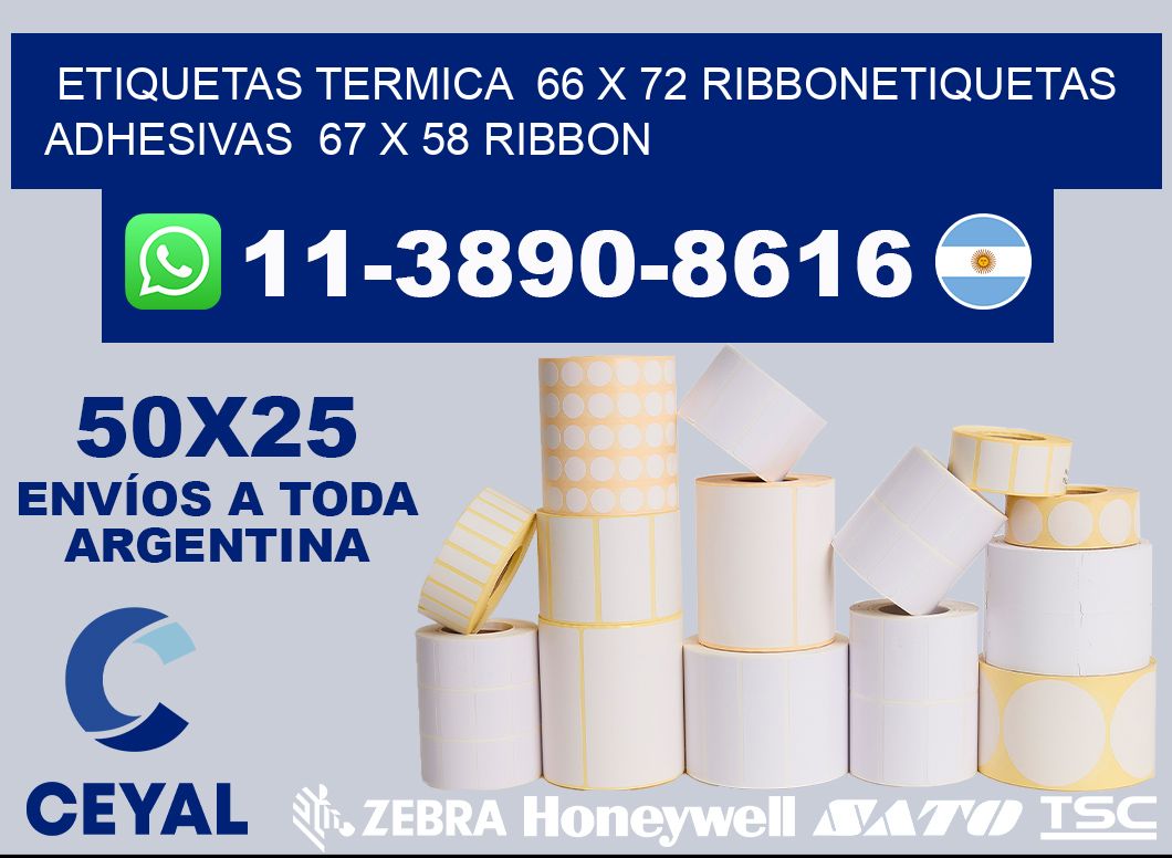 Etiquetas termica  66 x 72 ribbonEtiquetas adhesivas  67 x 58 ribbon