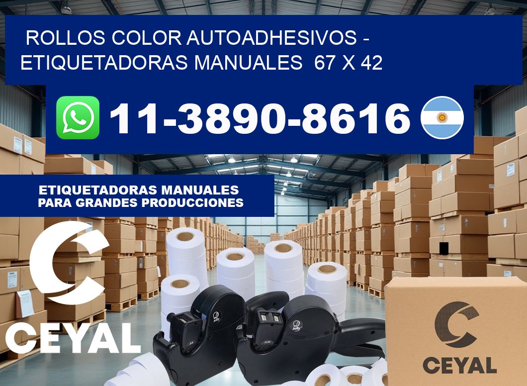Rollos color autoadhesivos – Etiquetadoras Manuales  67 x 42