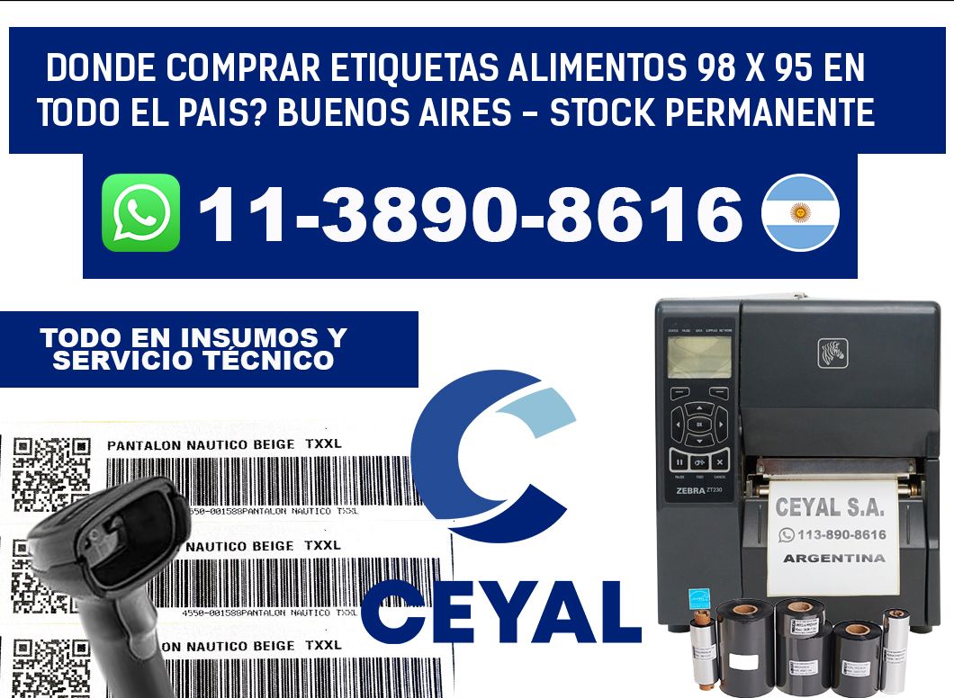 Donde Comprar etiquetas alimentos 98 x 95 en TODO EL PAIS? Buenos Aires - Stock permanente
