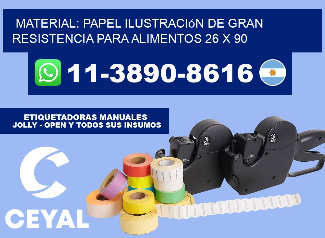 Material: papel ilustración de gran resistencia para alimentos 26 x 90