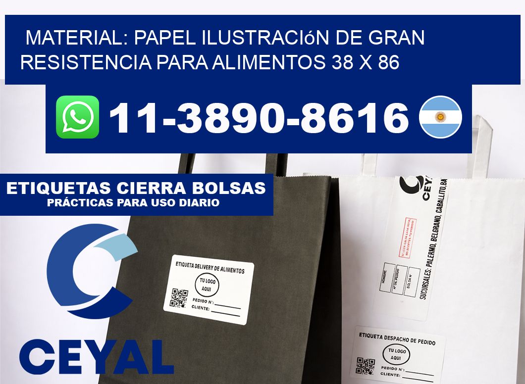 Material: papel ilustración de gran resistencia para alimentos 38 x 86
