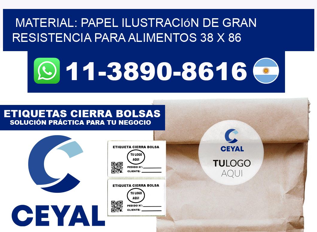 Material: papel ilustración de gran resistencia para alimentos 38 x 86