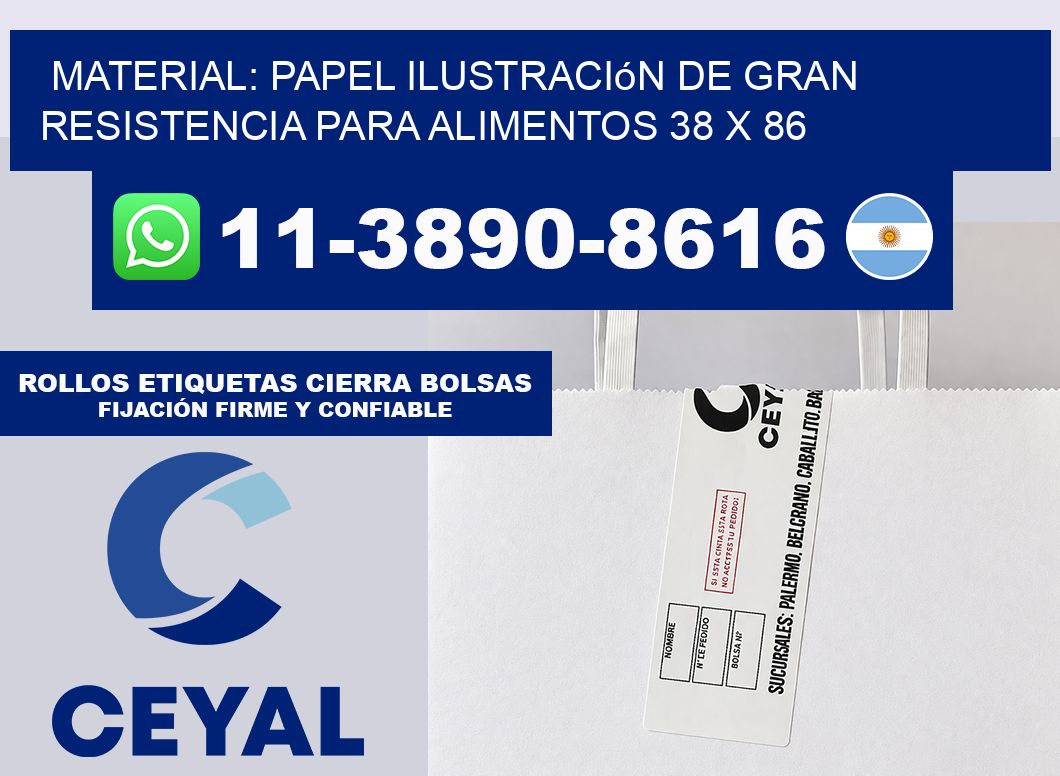 Material: papel ilustración de gran resistencia para alimentos 38 x 86