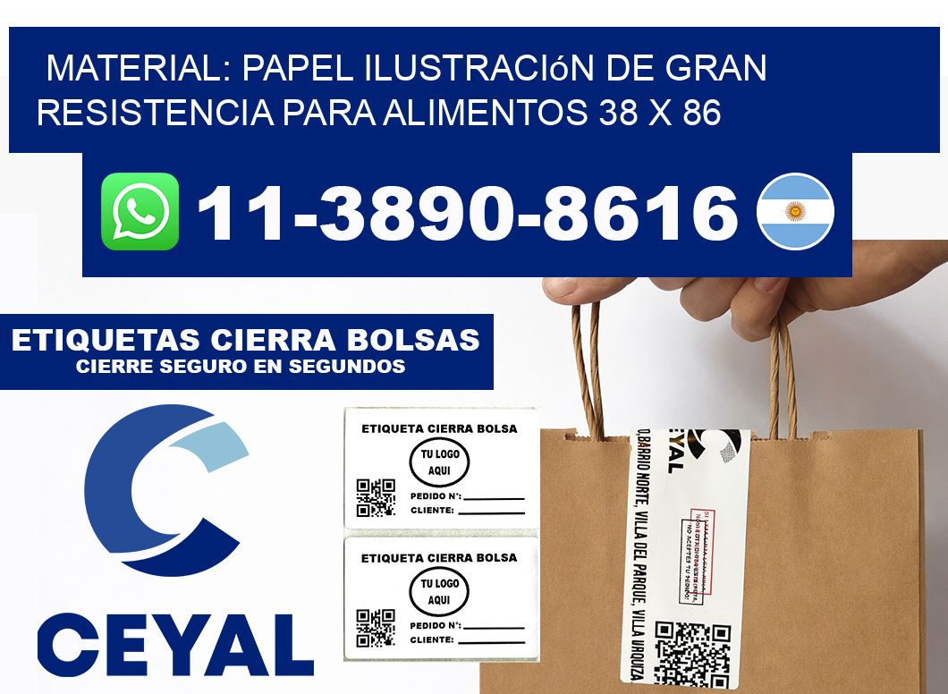 Material: papel ilustración de gran resistencia para alimentos 38 x 86
