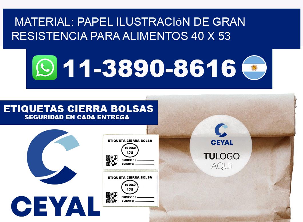 Material: papel ilustración de gran resistencia para alimentos 40 x 53