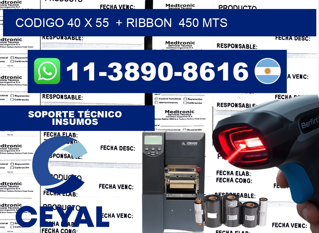 codigo 40 x 55  + ribbon  450 mts