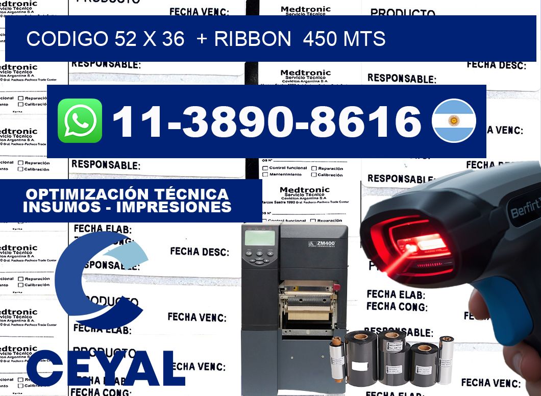 codigo 52 x 36  + ribbon  450 mts