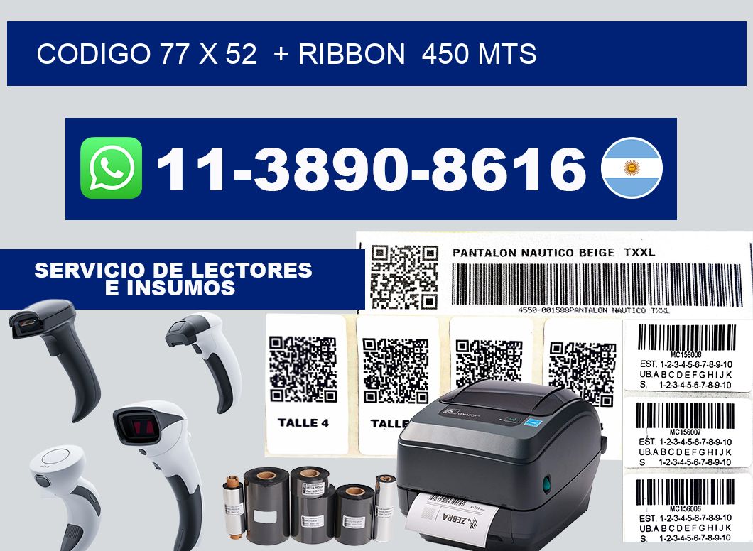 codigo 77 x 52  + ribbon  450 mts