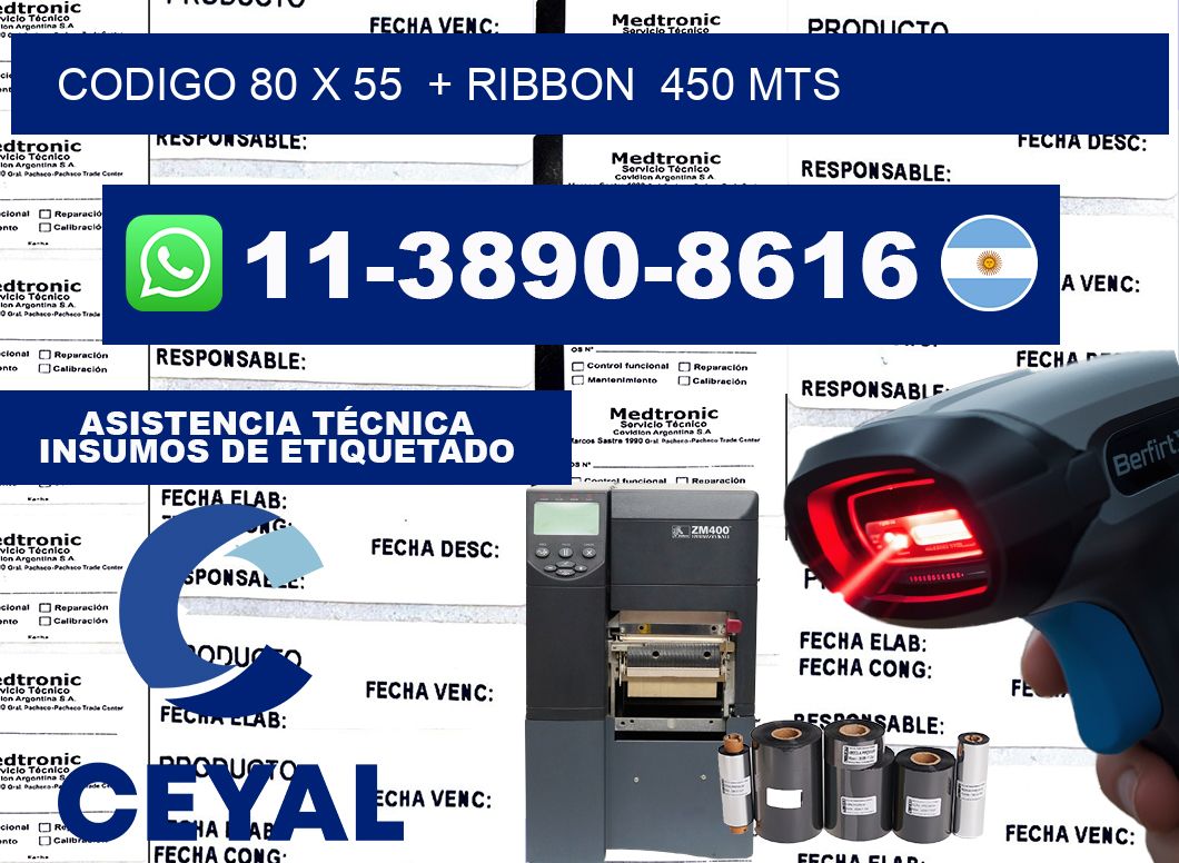 codigo 80 x 55  + ribbon  450 mts