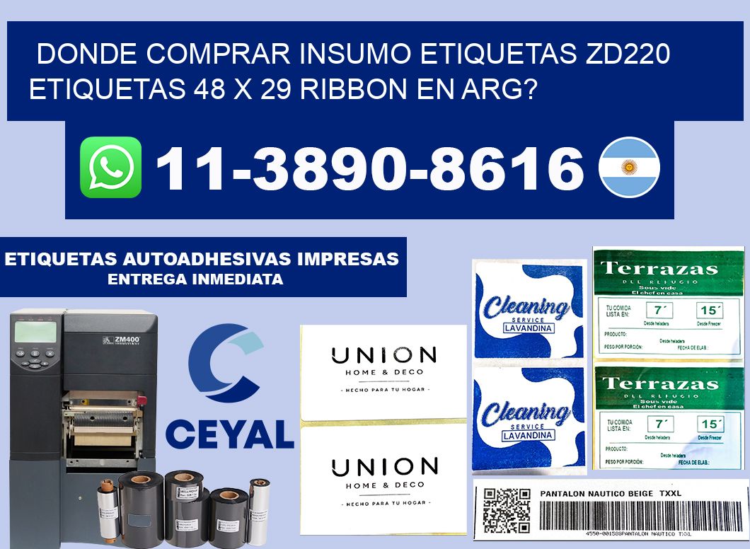 donde comprar insumo etiquetas zd220 etiquetas 48 x 29 ribbon en ARG?