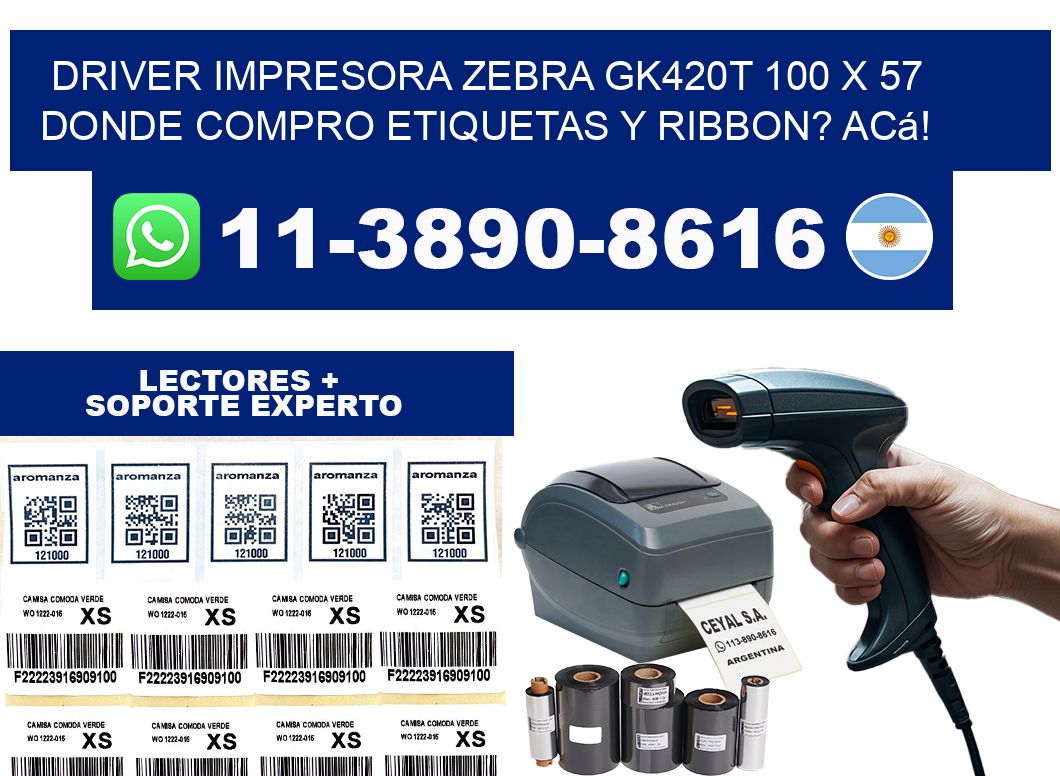 driver impresora zebra gk420t 100 x 57 Donde compro etiquetas y ribbon? Acá!