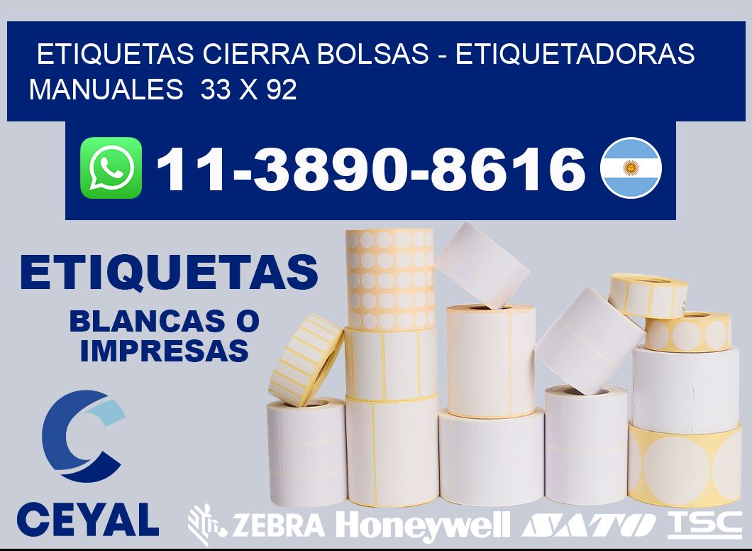 etiquetas cierra bolsas - Etiquetadoras Manuales  33 x 92