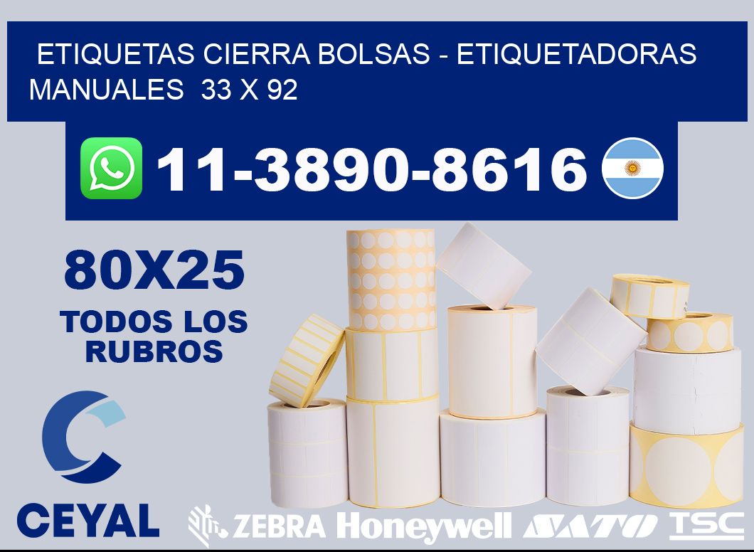 etiquetas cierra bolsas - Etiquetadoras Manuales  33 x 92