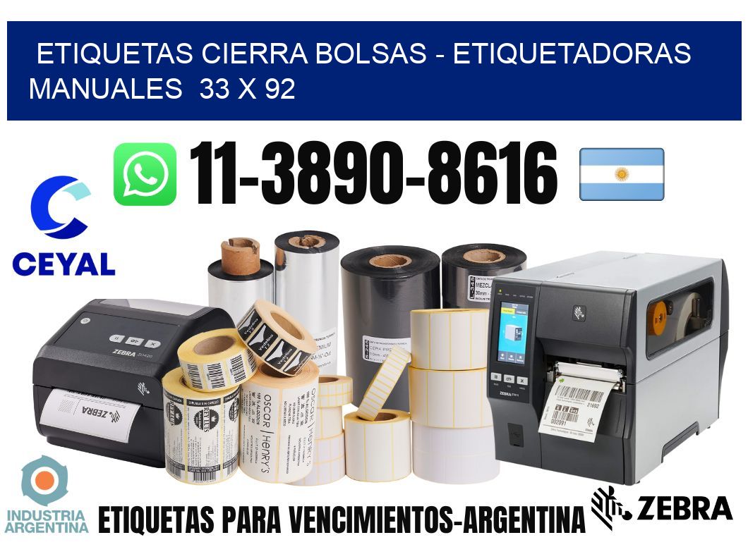 etiquetas cierra bolsas - Etiquetadoras Manuales  33 x 92