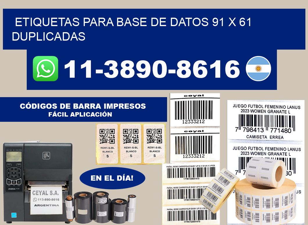 etiquetas para base de datos 91 x 61 duplicadas