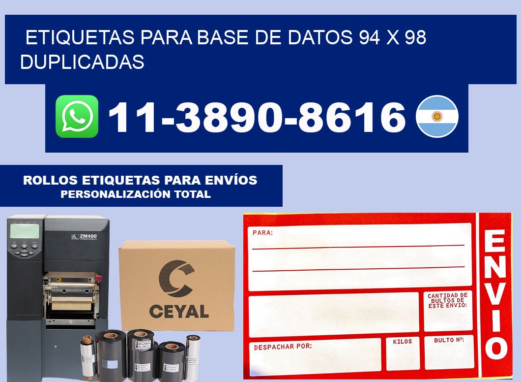 etiquetas para base de datos 94 x 98 duplicadas