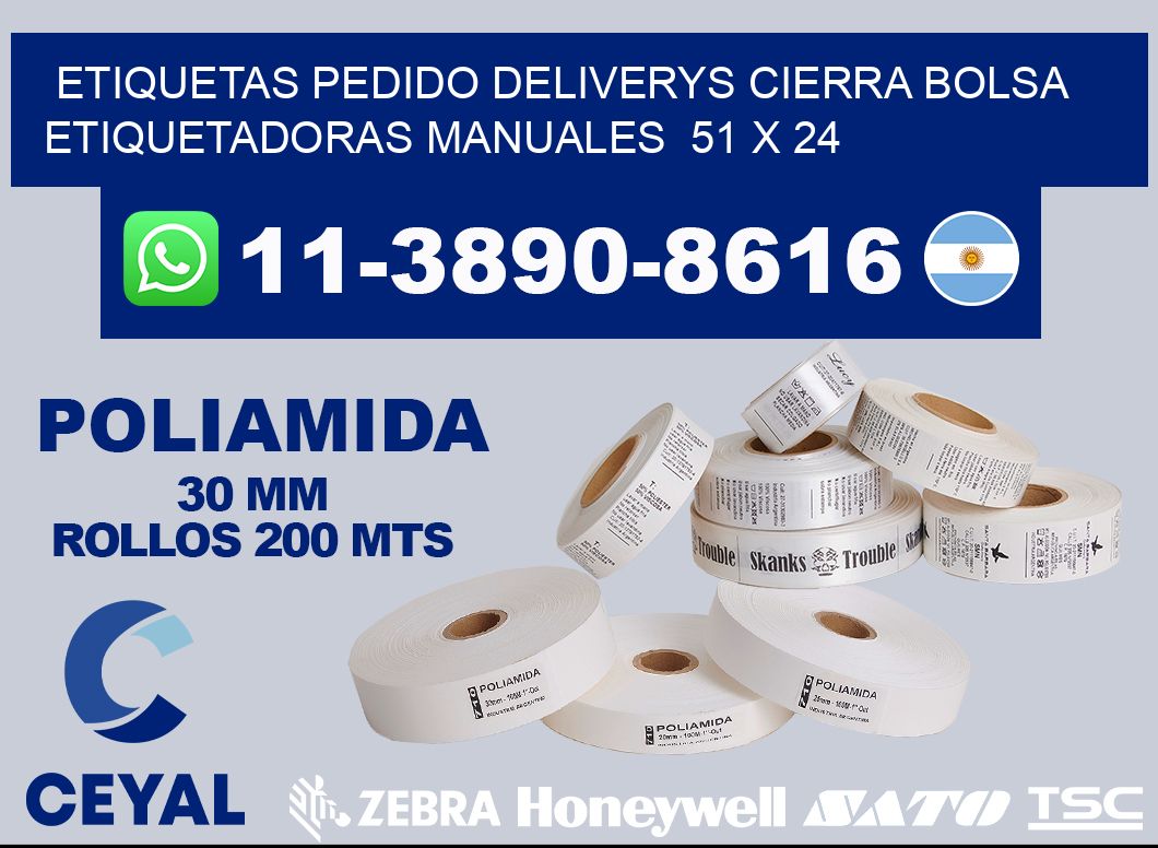 etiquetas pedido deliverys cierra bolsa  Etiquetadoras Manuales  51 x 24