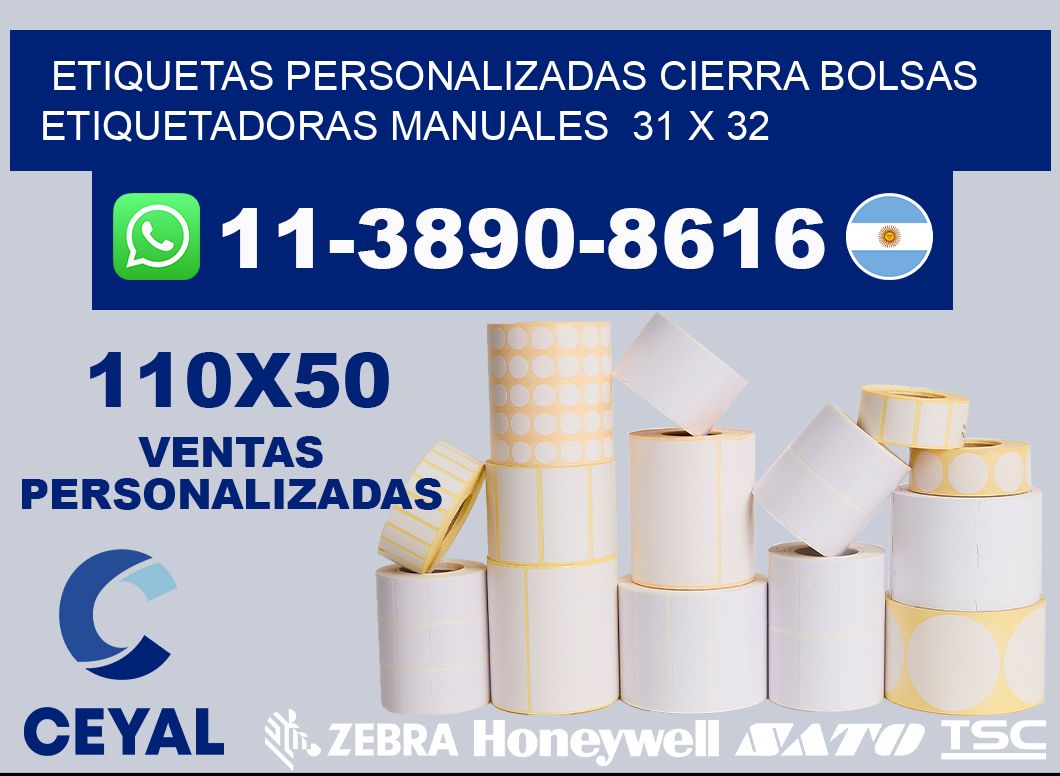 etiquetas personalizadas cierra bolsas  Etiquetadoras Manuales  31 x 32