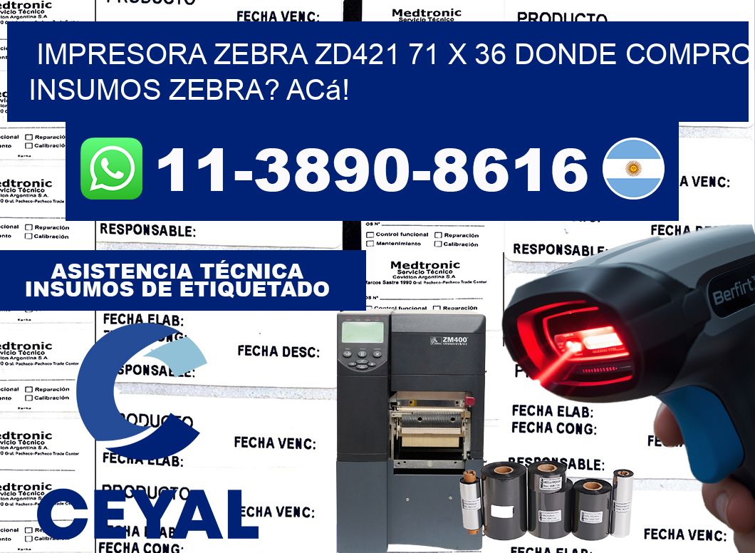 impresora zebra zd421 71 x 36 Donde compro insumos zebra? Acá!