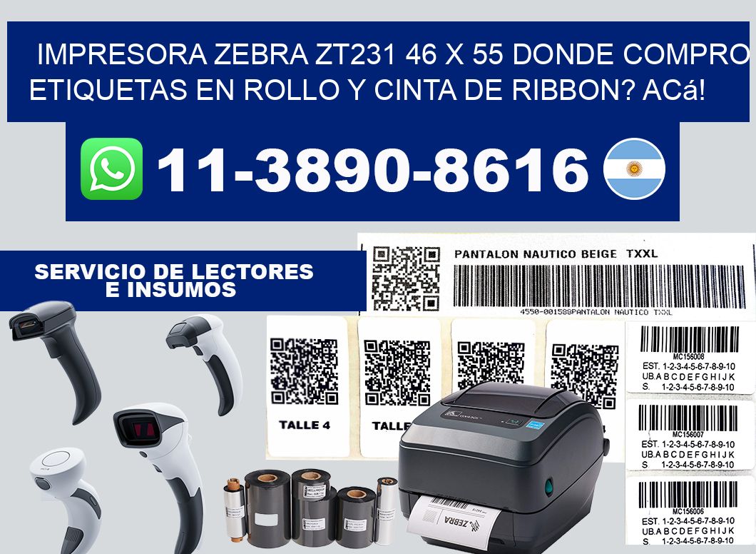 impresora zebra zt231 46 x 55 Donde compro etiquetas en rollo y cinta de ribbon? Acá!