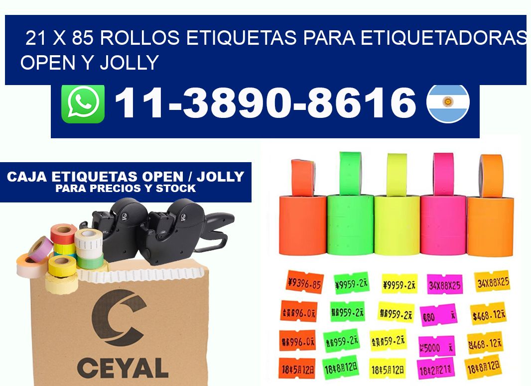 21 x 85 Rollos etiquetas para etiquetadoras open y jolly