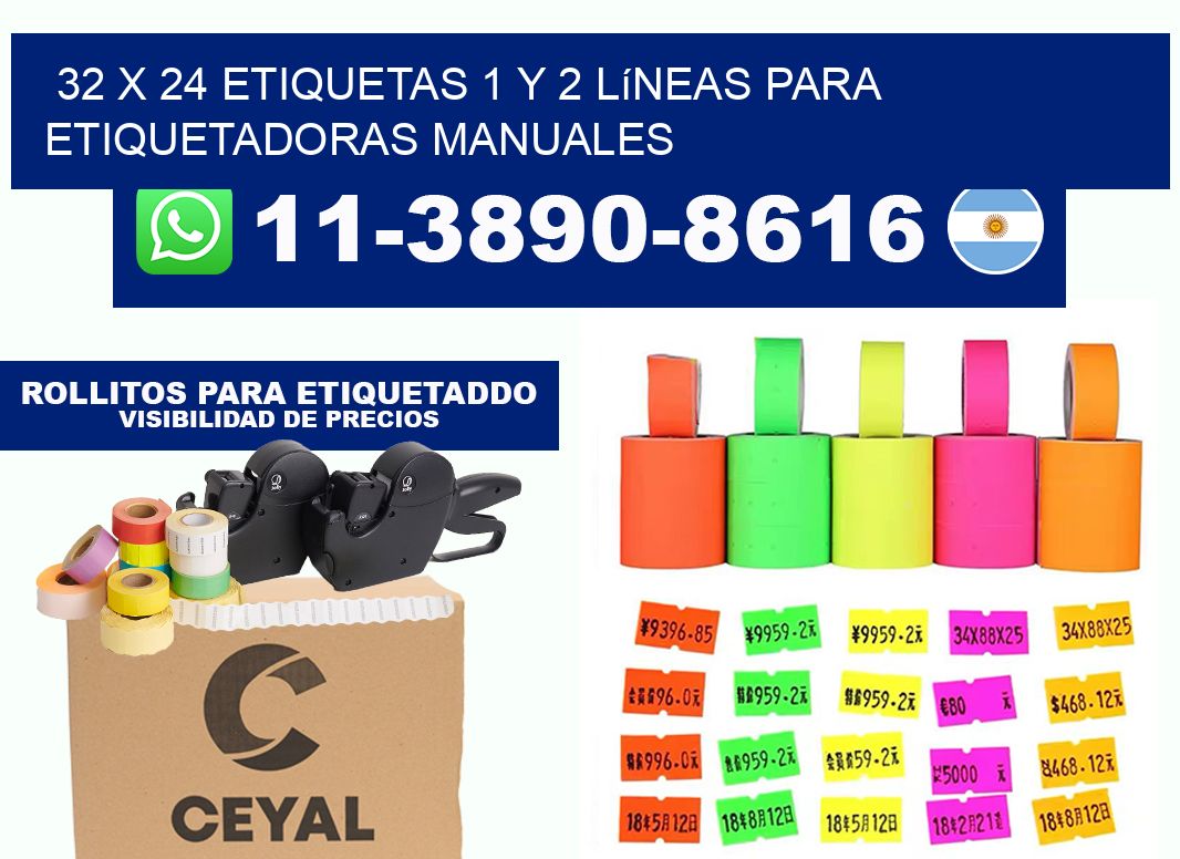32 x 24 Etiquetas 1 y 2 líneas para etiquetadoras manuales