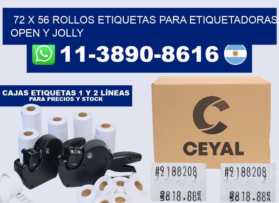 72 x 56 Rollos etiquetas para etiquetadoras open y jolly