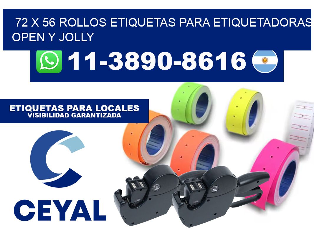 72 x 56 Rollos etiquetas para etiquetadoras open y jolly