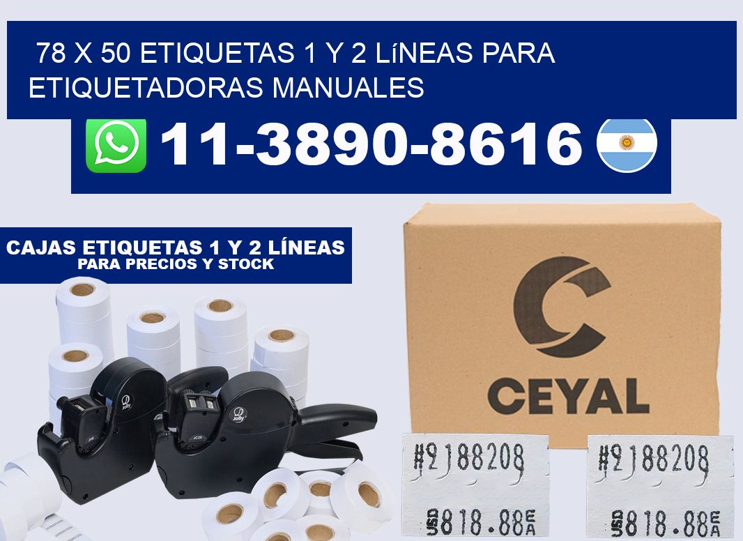 78 x 50 Etiquetas 1 y 2 líneas para etiquetadoras manuales