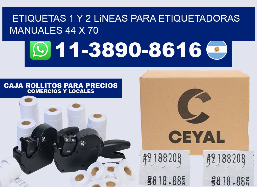 Etiquetas 1 y 2 líneas para etiquetadoras manuales 44 x 70