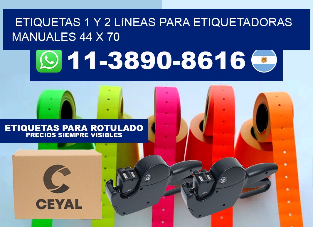 Etiquetas 1 y 2 líneas para etiquetadoras manuales 44 x 70