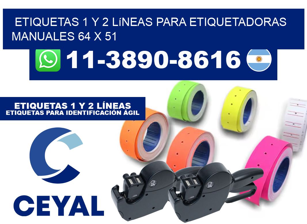 Etiquetas 1 y 2 líneas para etiquetadoras manuales 64 x 51