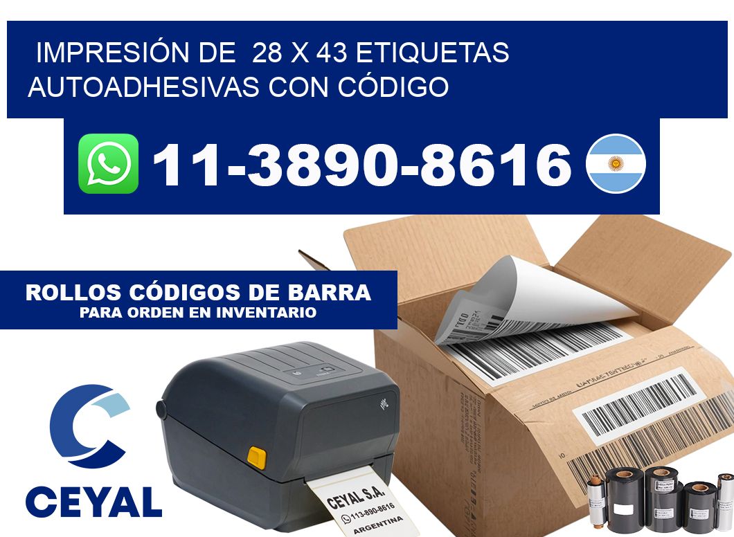 IMPRESIÓN DE  28 x 43 ETIQUETAS AUTOADHESIVAS CON CÓDIGO