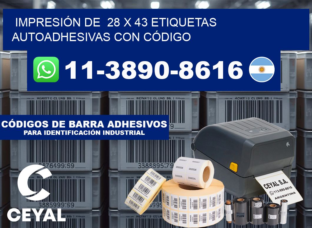 IMPRESIÓN DE  28 x 43 ETIQUETAS AUTOADHESIVAS CON CÓDIGO