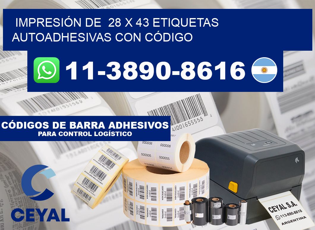 IMPRESIÓN DE  28 x 43 ETIQUETAS AUTOADHESIVAS CON CÓDIGO