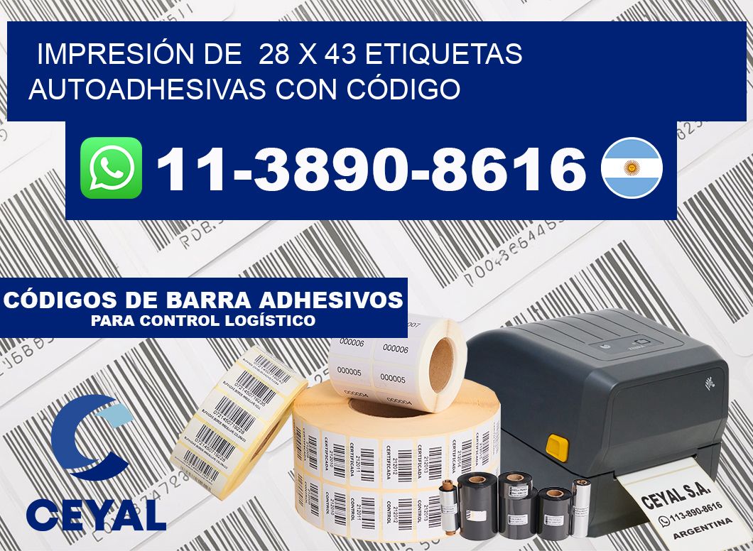 IMPRESIÓN DE  28 x 43 ETIQUETAS AUTOADHESIVAS CON CÓDIGO