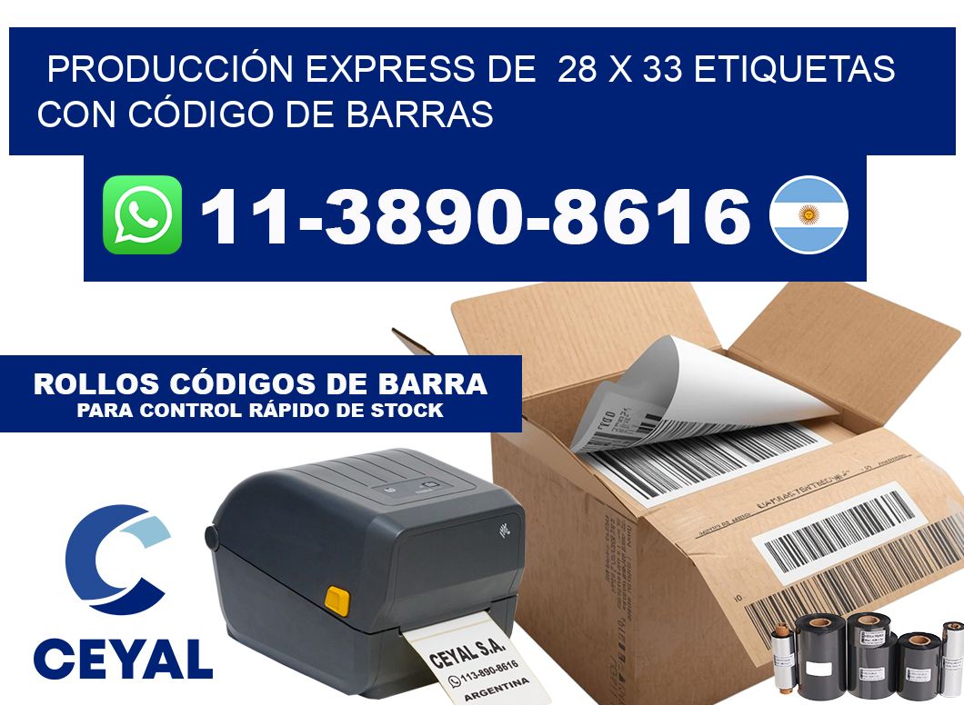 PRODUCCIÓN EXPRESS DE  28 x 33 ETIQUETAS CON CÓDIGO DE BARRAS