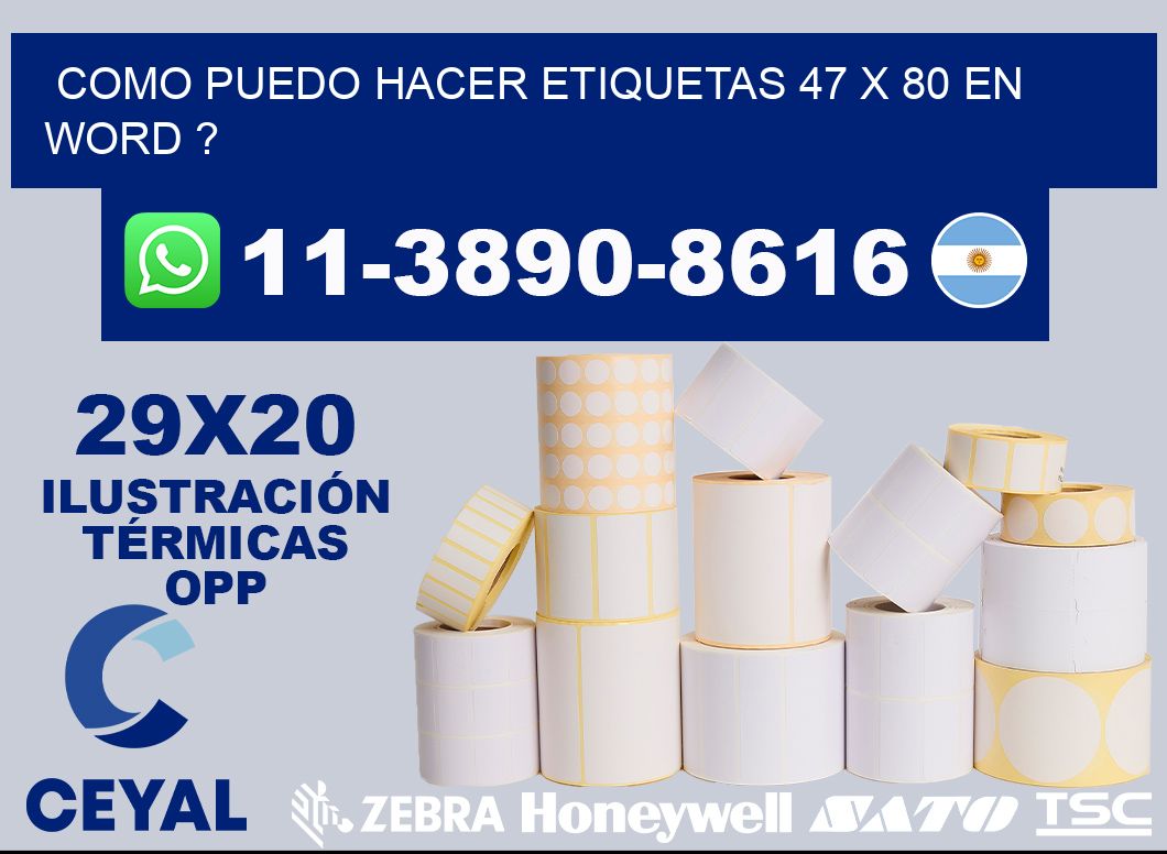 como puedo hacer etiquetas 47 x 80 en word ?